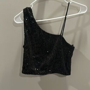 Black sequin one shoulder top